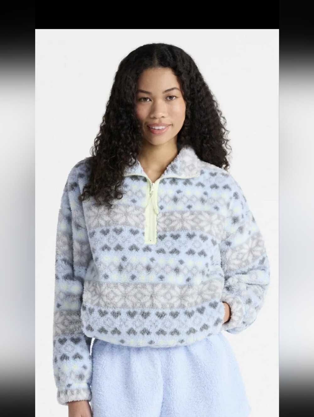 NO BOUNDARIES Fleece Half-Zip Pullover in Light Blue, Gray & Cream